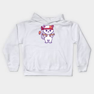 Cute Cat Holding Fish (2) Kids Hoodie